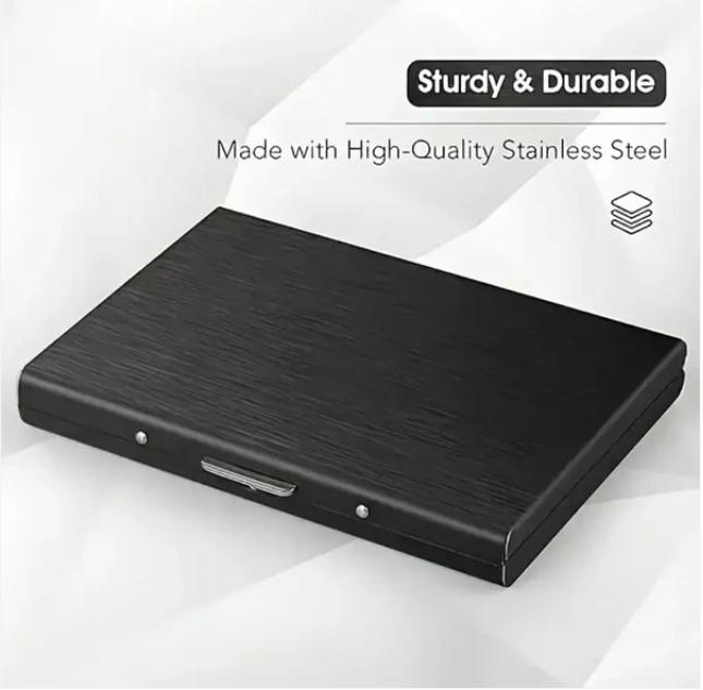 Black Slim RFID Blocking Wallet Sturdy Stainless Steel Credit Card Holder Secure Front Pocket Design for Men and Women