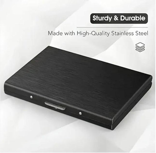 Black Slim RFID Blocking Wallet Sturdy Stainless Steel Credit Card Holder Secure Front Pocket Design for Men and Women