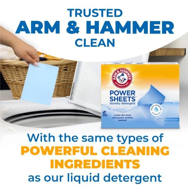 ARM & HAMMER Power Sheets Laundry Detergent, Fresh Breeze 60 ct, up to 120 small loads