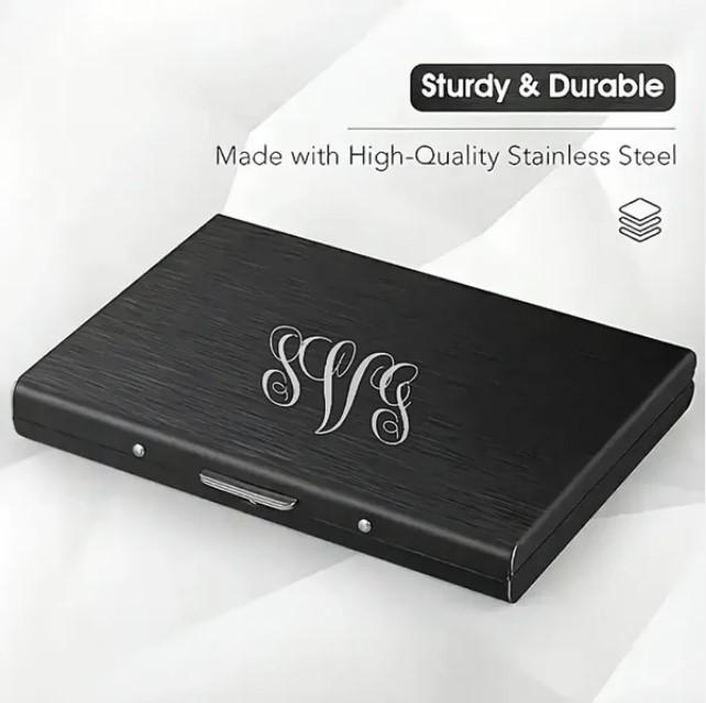 Black Slim RFID Blocking Wallet Sturdy Stainless Steel Credit Card Holder Secure Front Pocket Design for Men and Women