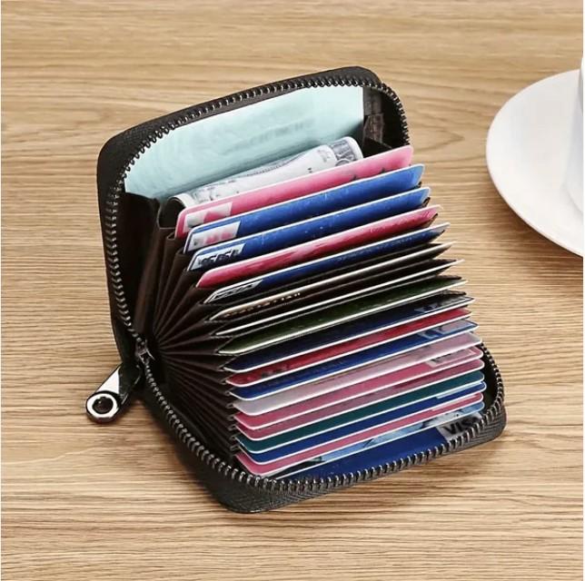 Ultra-Thin RFID Blocking Wallet - Minimalist Design with 20 Card Slots & 2 ID Slots - Secure Zipper Closure - Scratch & Spill-Proof PU Material - Compact & Travel-Friendly for Men & Women