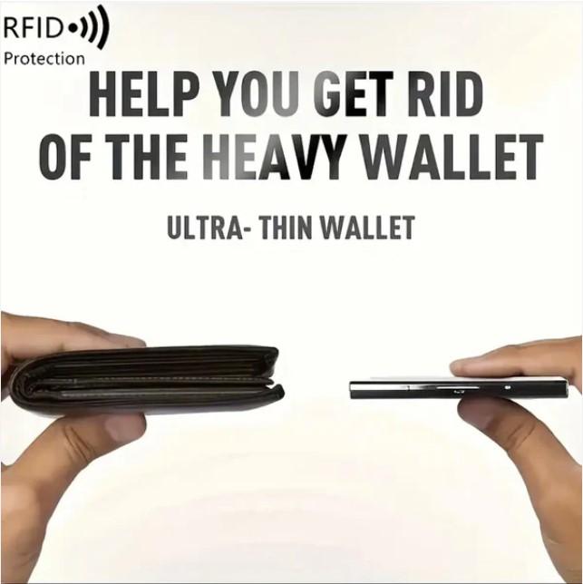 Silver Slim RFID Blocking men's Wallet Sturdy Stainless Steel Credit Card Holder Secure Front Pocket for Men Women Open Closing Function