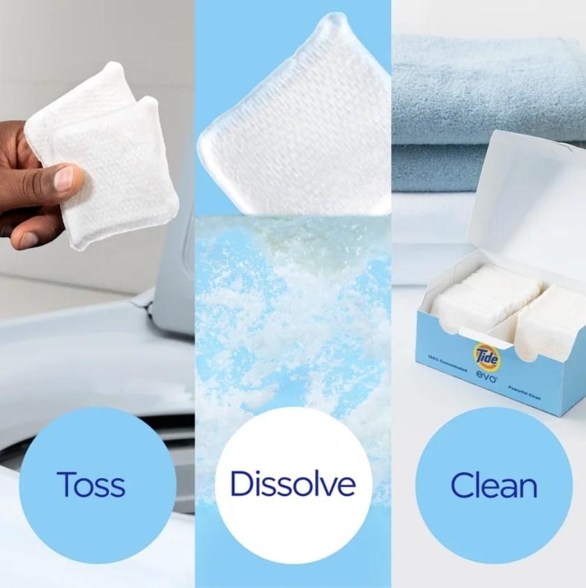 Tide evo Free & Gentle Laundry Tiles Cleaner Value Pack 40 ct for Delicate Fabrics Soft Care Solution Easy to Use Effective Clean