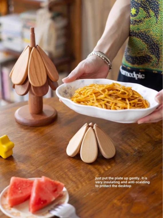 Wooden Trivets for Hot Dishes, Trivet Tree Trivet Coasters Set of 4 for Hot Pot Pans Bowls Drinks Plates, Table Decor Coaster for Home and Restaurant Tableware Aesthetic Stylish