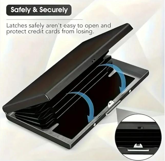 Silver Slim RFID Blocking men's Wallet Sturdy Stainless Steel Credit Card Holder Secure Front Pocket for Men Women Open Closing Function