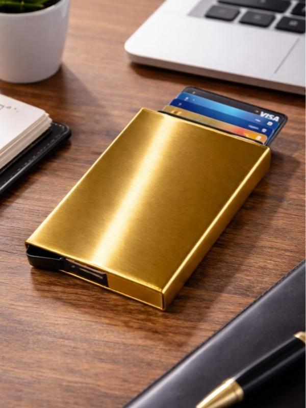 Golden Slim RFID Blocking men's Wallet Sturdy Stainless Steel Credit Card Holder Secure Front Pocket Design for Men Women