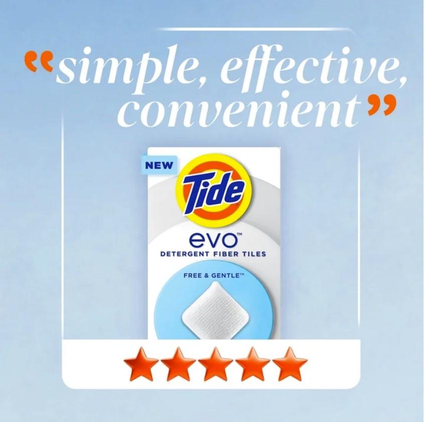 Tide evo Free & Gentle Laundry Tiles Cleaner Value Pack 40 ct for Delicate Fabrics Soft Care Solution Easy to Use Effective Clean