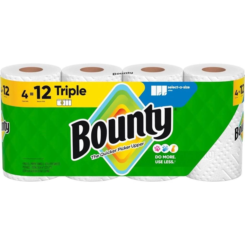 Bounty Paper Towels Select-A-Size, White, 4 Triple Rolls