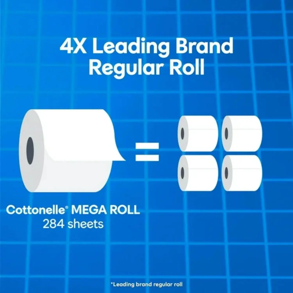 Cottonelle Ultra Clean Toilet Paper, Strong Toilet Tissue, 12 Mega Rolls